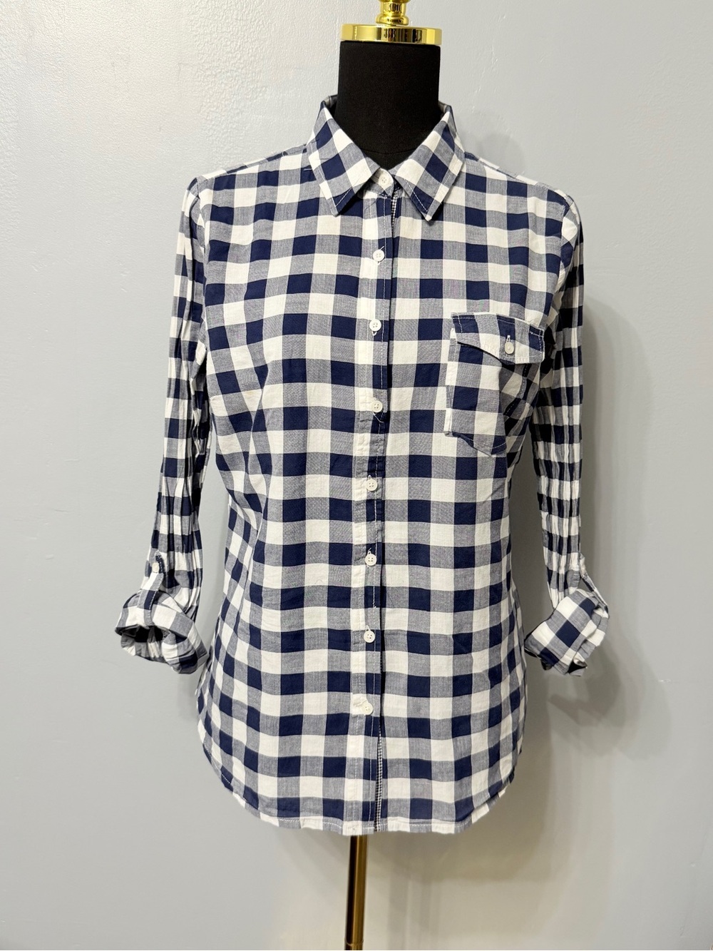 #18)  Blue and White Gingham Cotton Shirt
